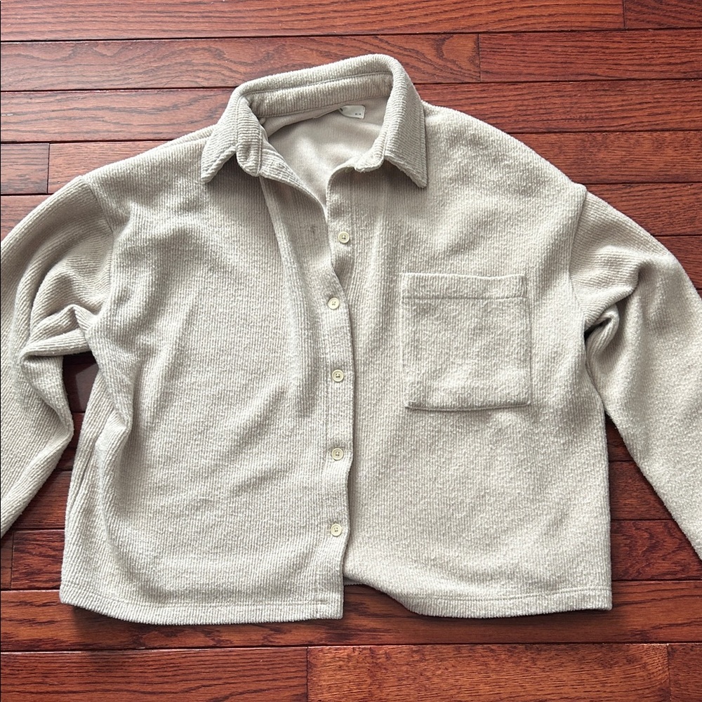 OAK + FORT Cream Textured Button-Down Shirt